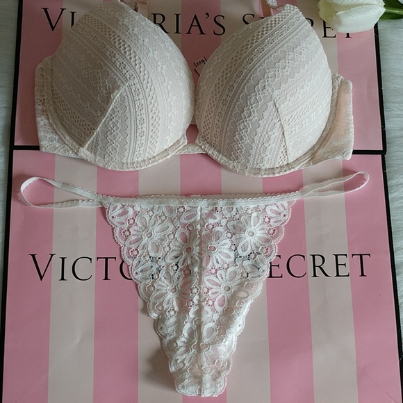 Size 34DD🌺 VS PUSH-UP BRA + THONG PANTY L.nwt - Picture 3 of 4